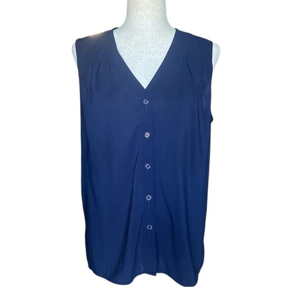 Spense Tops - Spence Navy Blue Sleeveless Button-Down Blouse Minimalist Style Vintage Size L
